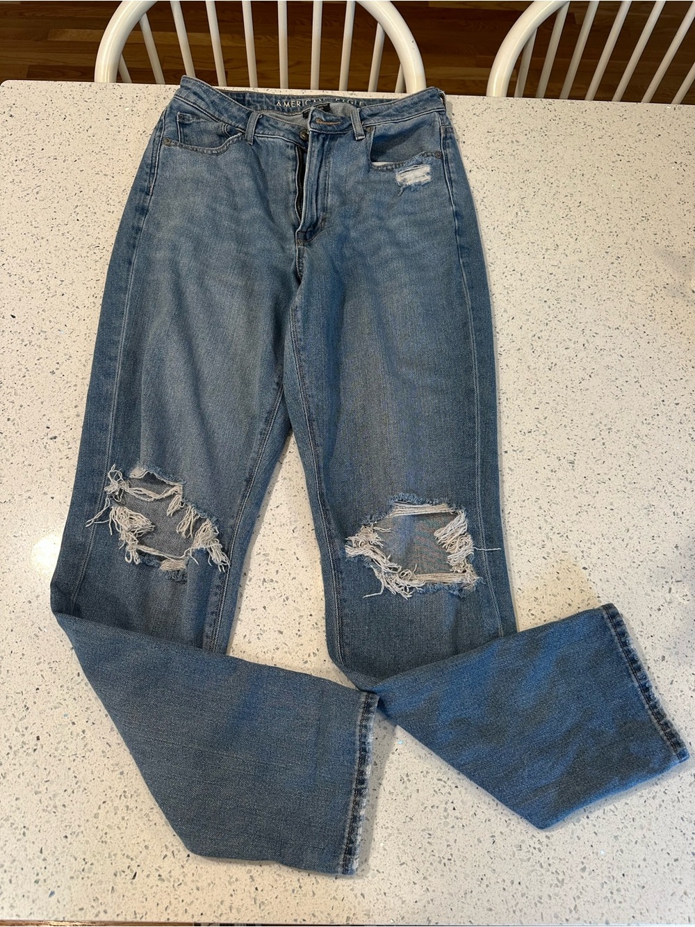 American Eagle Distressed Light Blue Mom Jeans